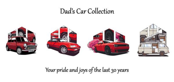 Personalised custom car art portraits - Dad's car collection