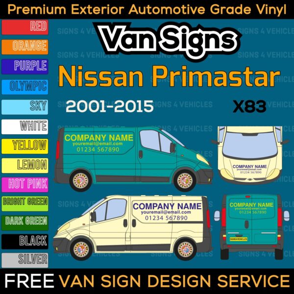 Nissan Primastar X83 Van Signs DIY Signwriting Lettering Graphics Kit FREE Design