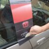 Fitting a B pillar custom any image sticker with a squeegee