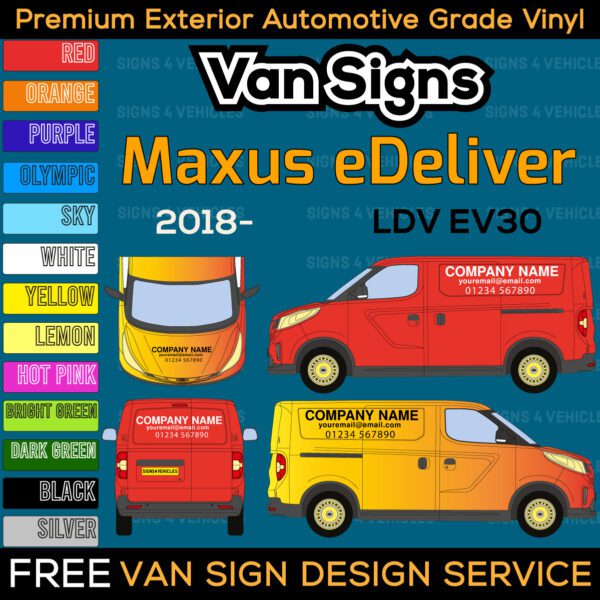 Maxus EV30 eDeliver LDV Van Signs DIY Signwriting Lettering Graphics Kit FREE Design