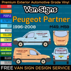 Peugeot Partner M49 M59 Van Signs DIY Signwriting Lettering Graphics Kit FREE Design