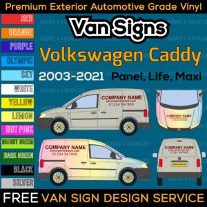 Volkswagen Caddy Van Signs DIY Signwriting Lettering Graphics Kit FREE Design