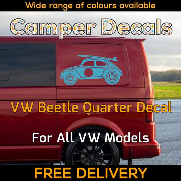 1x Blue Volkswagen Beetle Surfboard Quarter Panel Sticker Herbie 53 Dublife Veedub VAG for Transporter Caravelle, 4Motion, Campervans, Motorhomes, Campers, Trailers