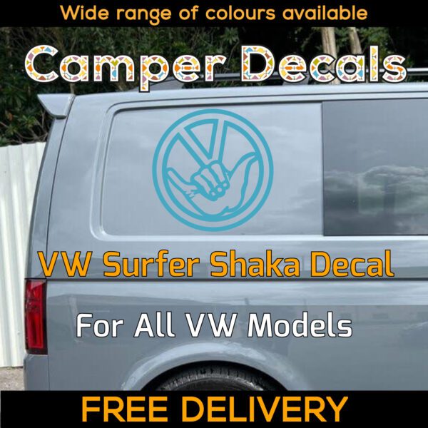 1x Blue Volkswagen Surfer Shaka Sign Logo Dublife Veedub VAG for Caravelle, 4Motion, Campervans, Motorhomes, Campers, Trailers