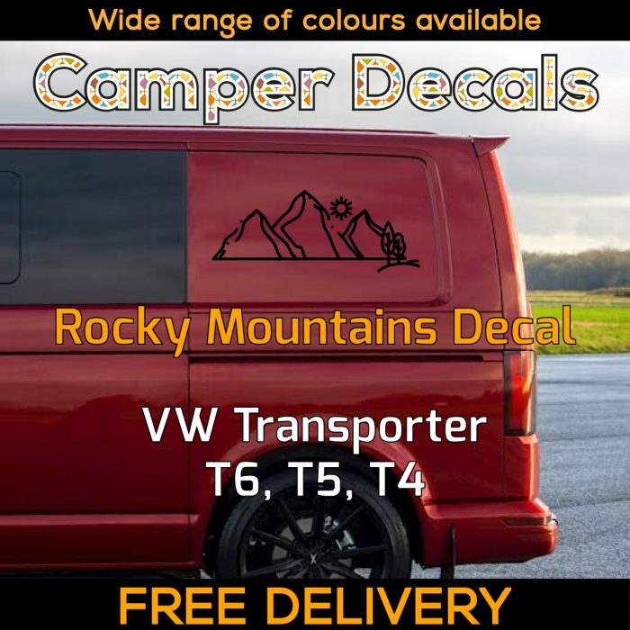 2x VW Transporter T6 T5 T4 Rocky Mountains Decals Campervans & Motorhomes Graphic RV Camper Trailer