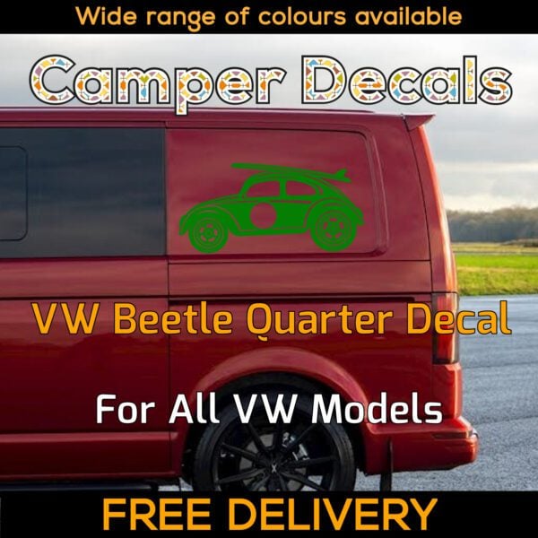 1x Green Volkswagen Beetle Surfboard Quarter Panel Sticker Herbie 53 Dublife Veedub VAG for Transporter Caravelle, 4Motion, Campervans, Motorhomes, Campers, Trailers