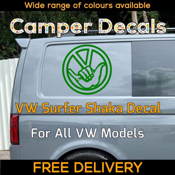 1x Green Volkswagen Surfer Shaka Sign Logo Dublife Veedub VAG for Caravelle, 4Motion, Campervans, Motorhomes, Campers, Trailers