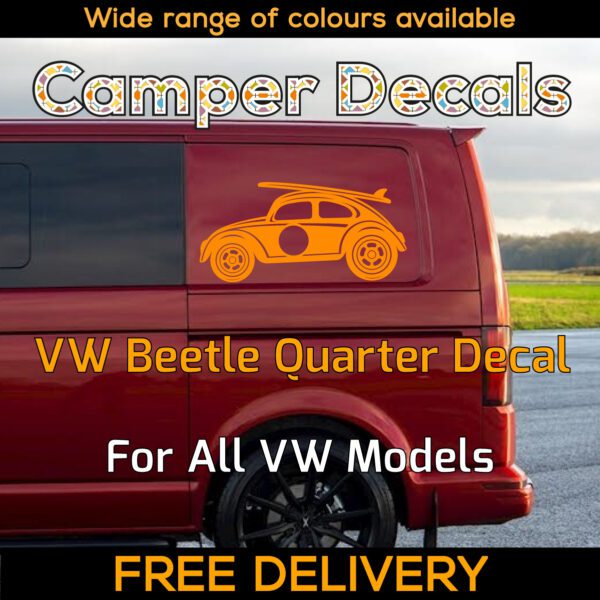 1x Orange Volkswagen Beetle Surfboard Quarter Panel Sticker Herbie 53 Dublife Veedub VAG for Transporter Caravelle, 4Motion, Campervans, Motorhomes, Campers, Trailers