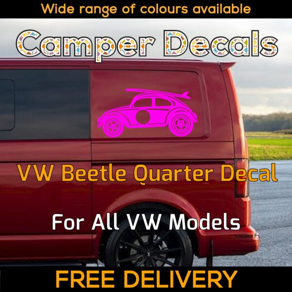 1x Pink Volkswagen Beetle Surfboard Quarter Panel Sticker Herbie 53 Dublife Veedub VAG for Transporter Caravelle, 4Motion, Campervans, Motorhomes, Campers, Trailers