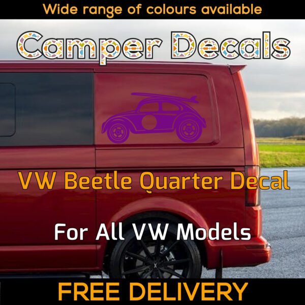 1x Purple Volkswagen Beetle Surfboard Quarter Panel Sticker Herbie 53 Dublife Veedub VAG for Transporter Caravelle, 4Motion, Campervans, Motorhomes, Campers, Trailers