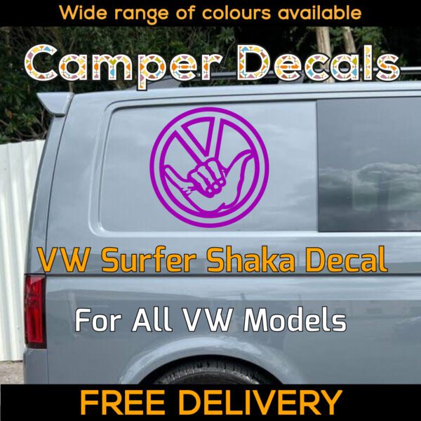 1x Purple Volkswagen Surfer Shaka Sign Logo Dublife Veedub VAG for Caravelle, 4Motion, Campervans, Motorhomes, Campers, Trailers