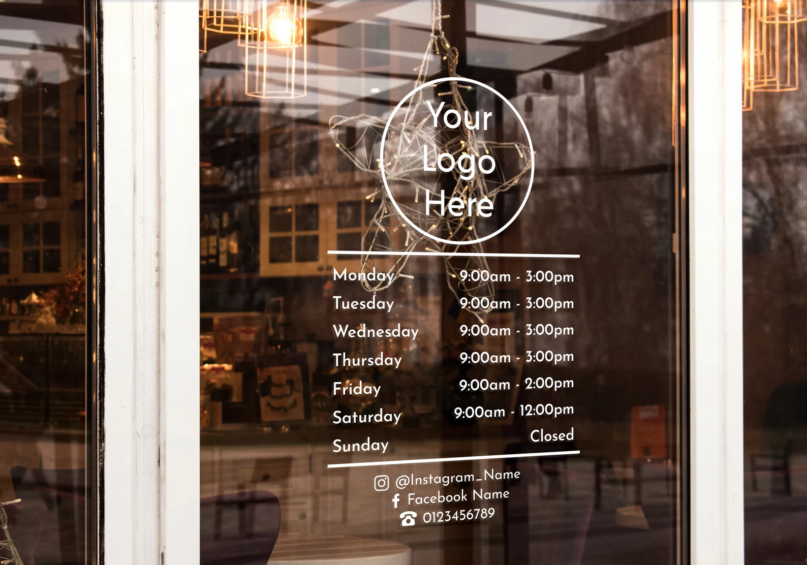 Personalised Custom Vinyl Opening Times Decal for Business with Logo Personalised Stickers for Shop Windows Small to Extra Large