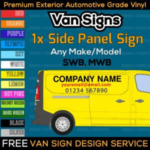 1x Side Panel Van Sign Any Model SWB, MWB DIY Signwriting Business Lettering Kit FREE Design