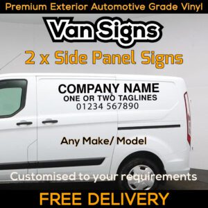 2x Side Panel Van Signs Any Make Any Model DIY Signwriting Lettering Graphics Kit FREE Design