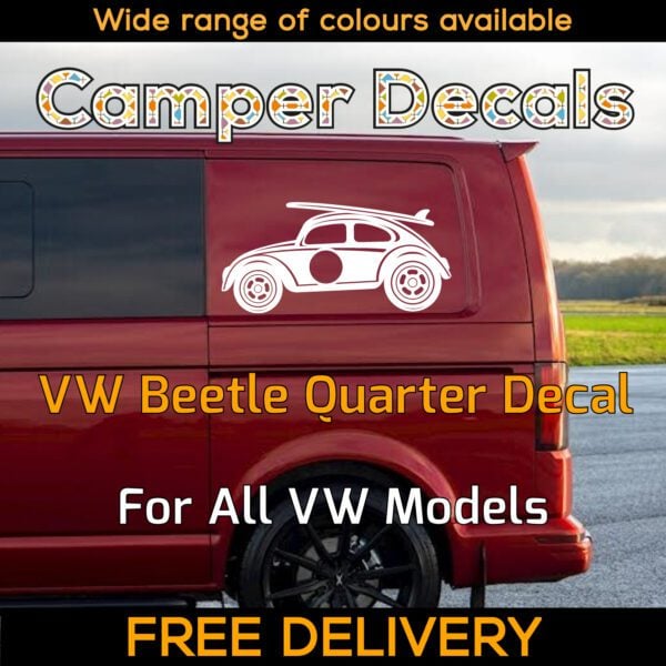 1x White Volkswagen Beetle Surfboard Quarter Panel Sticker Herbie 53 Dublife Veedub VAG for Transporter Caravelle, 4Motion, Campervans, Motorhomes, Campers, Trailers